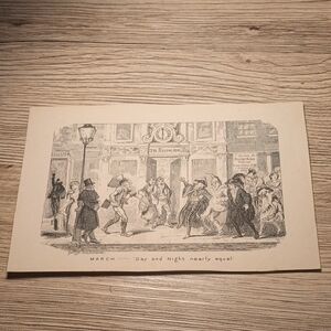 "March - Day and Night nearly equal" - 19th century Etching